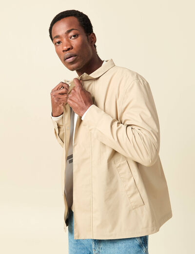 Trench manches longues col montant beige homme