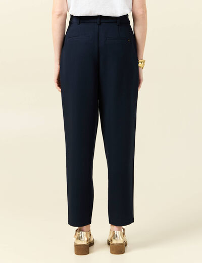 Pantalon carotte ceinturé bleu marine femme