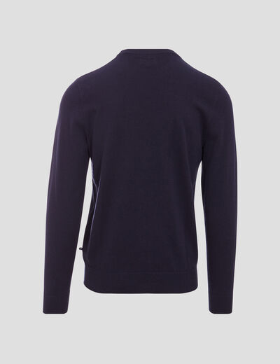 Pull col rond manches longues en coton bleu fonc&eacute; homme