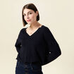 Pull fin col V manches longues bleu foncé femme