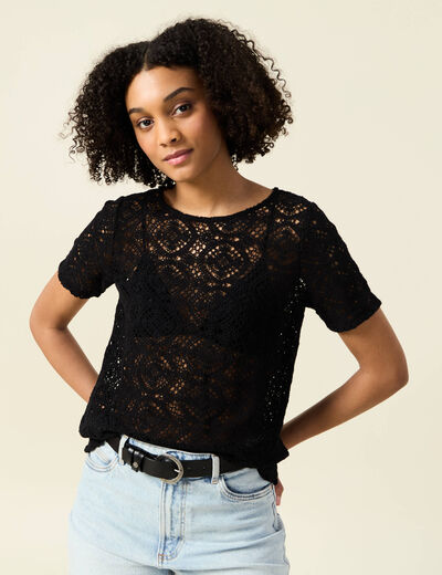 T-shirt manches courtes noir femme
