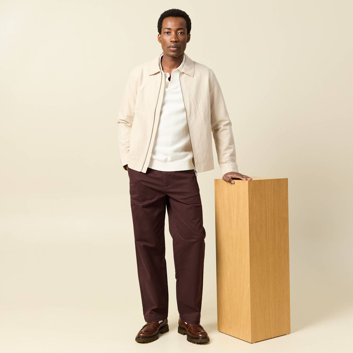 Blouson droit court manches longues sable homme