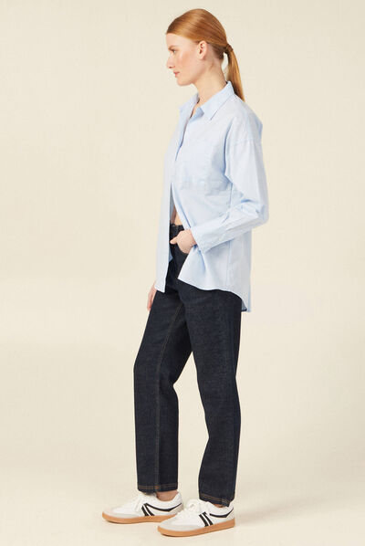 Chemise manches longues bleu ciel femme