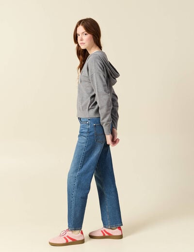 Gilet droit court &agrave; capuche gris clair femme