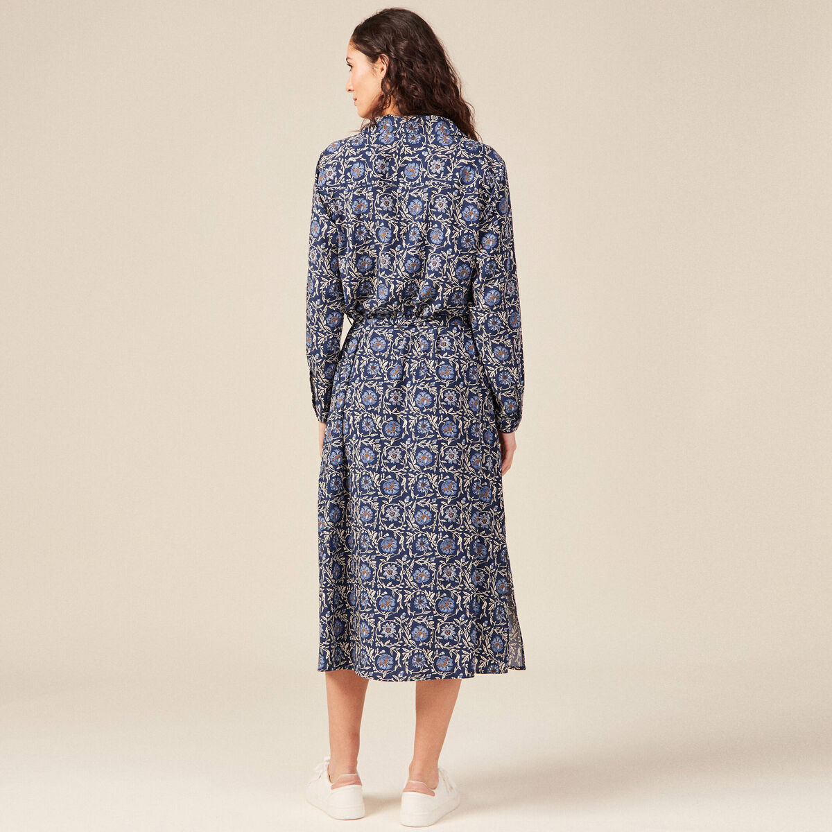Robe longue droite manches longues bleu femme