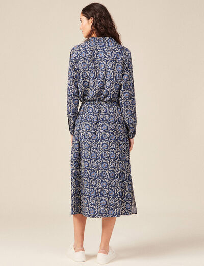 Robe longue droite manches longues bleu femme