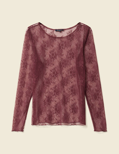 T-shirt ajust&eacute; manches longues col rond bordeaux femme