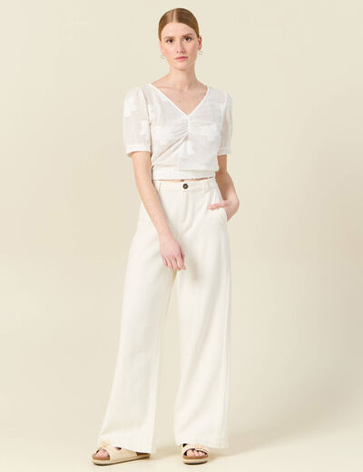 T-shirt manches courtes ajouré creme femme