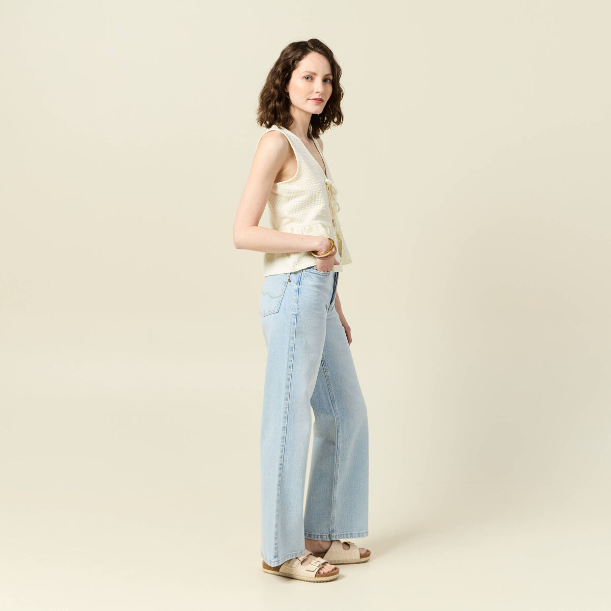 Blouse sans manches jaune pastel femme