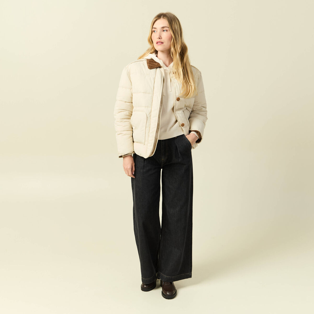 Doudoune droite courte creme femme