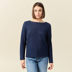 t shirt manches longues ajoure bleu marine femme T-shirt manches longues ajouré bleu marine femme