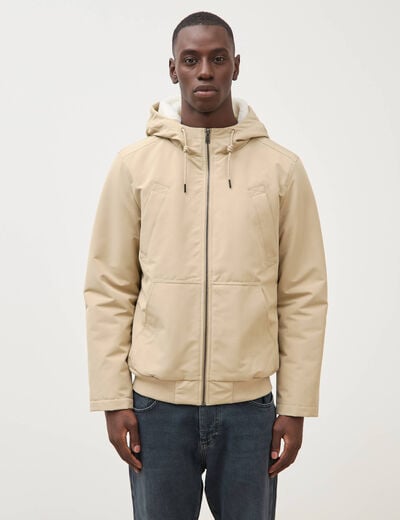 Parka courte &agrave; capuche beige homme