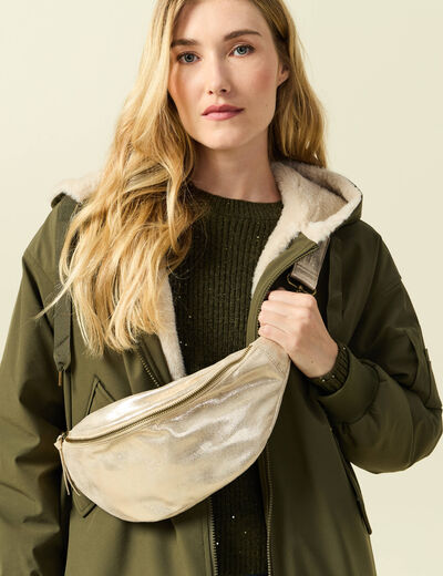 Sac banane m&eacute;tallis&eacute; beige femme