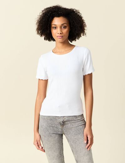 T-shirt manches courtes côtelé blanc femme