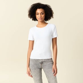 t shirt manches courtes cotele blanc femme T-shirt manches courtes côtelé blanc femme