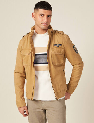 Blouson droit à col montant camel homme