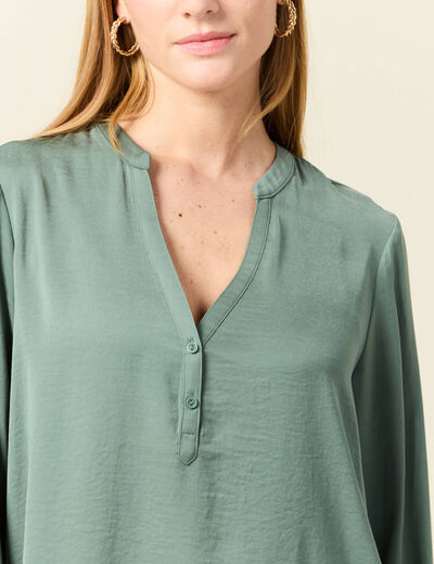 Blouse manches longues satin vert kaki femme