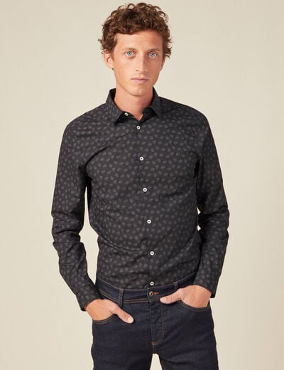 Chemise cintr&eacute;e en coton manches longues noir homme