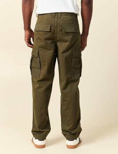 Pantalon cargo battle bi-mati&egrave;re coton vert kaki homme