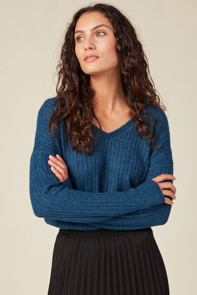 Pull éco-responsable bleu canard femme