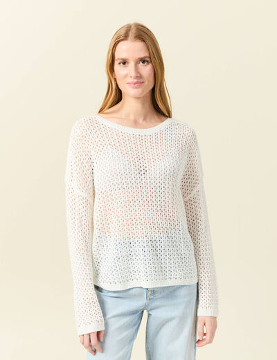 Pull manches longues ajouré ecru femme