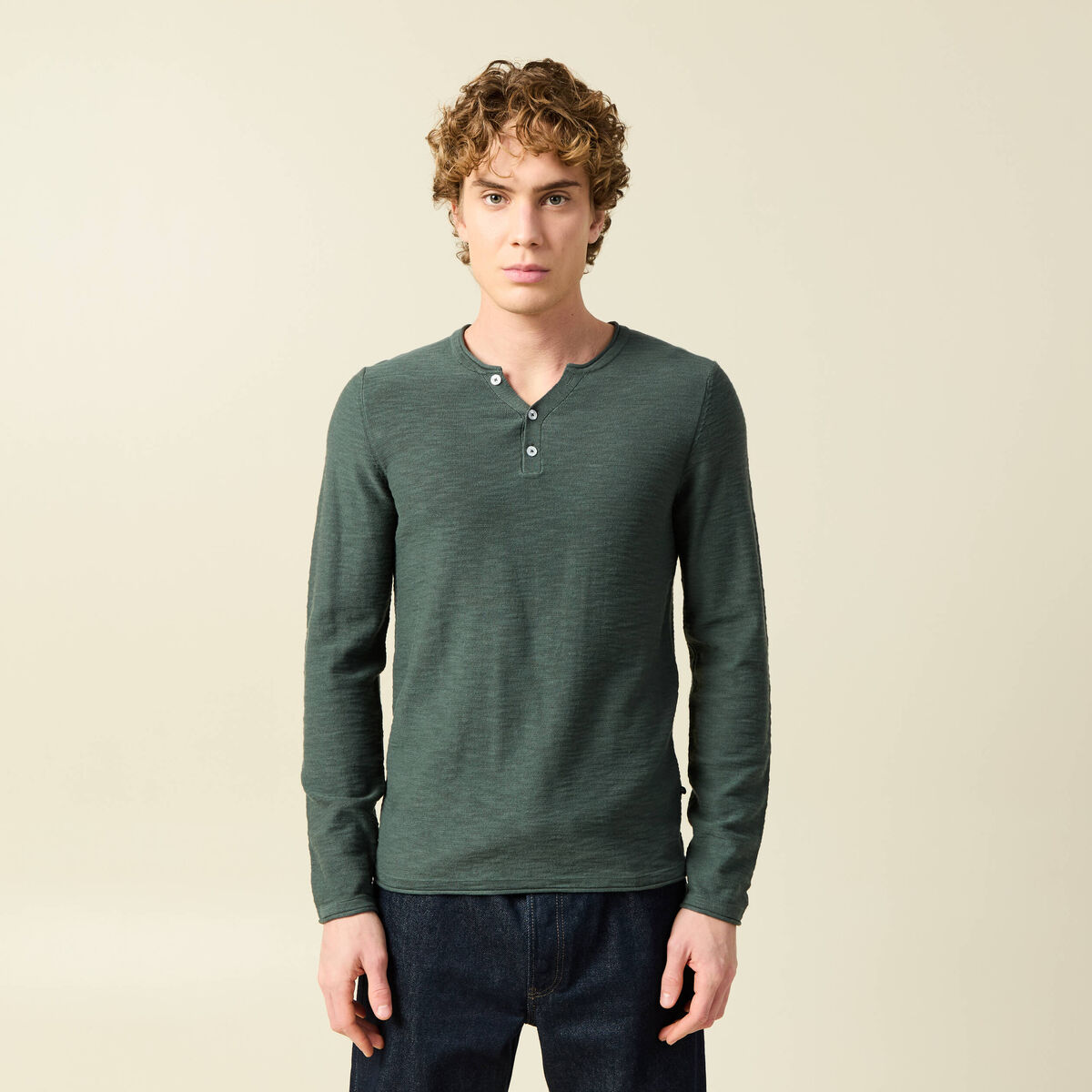 Pull manches longues vert kaki homme