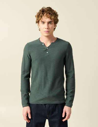 Pull manches longues vert kaki homme