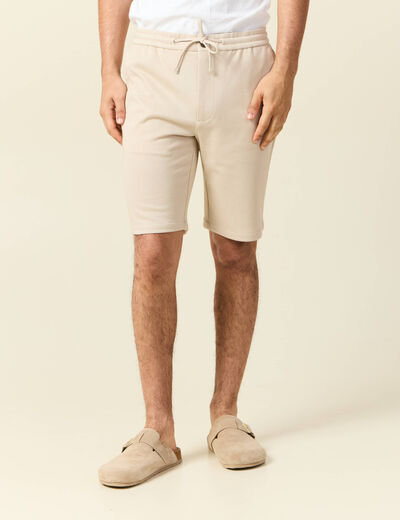 Bermuda droit élastiqué beige homme