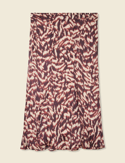 Jupe midi évasée fluide marron femme
