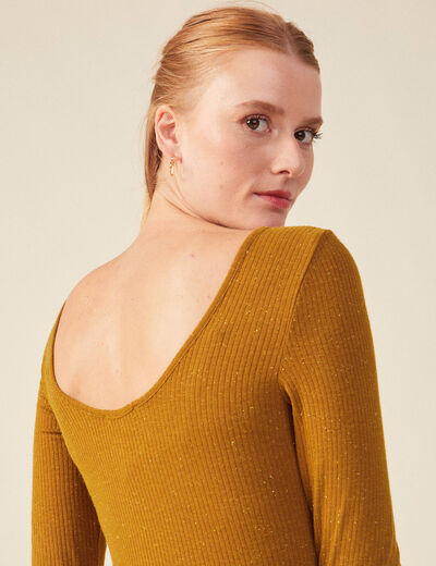 T-shirt manches longues brillant marron cognac femme