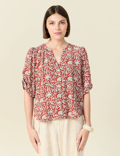 Blouse manches courtes bleu gris femme