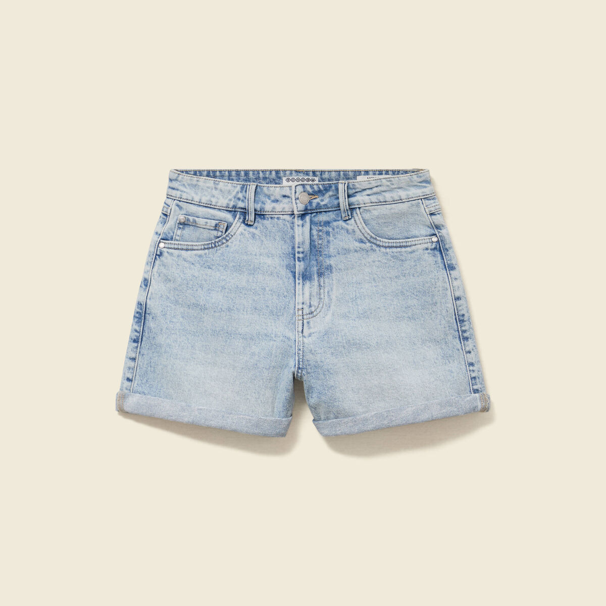 Short mom taille haute en jean denim snow bleu femme