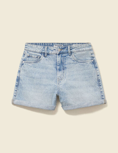 Short mom taille haute en jean denim snow bleu femme