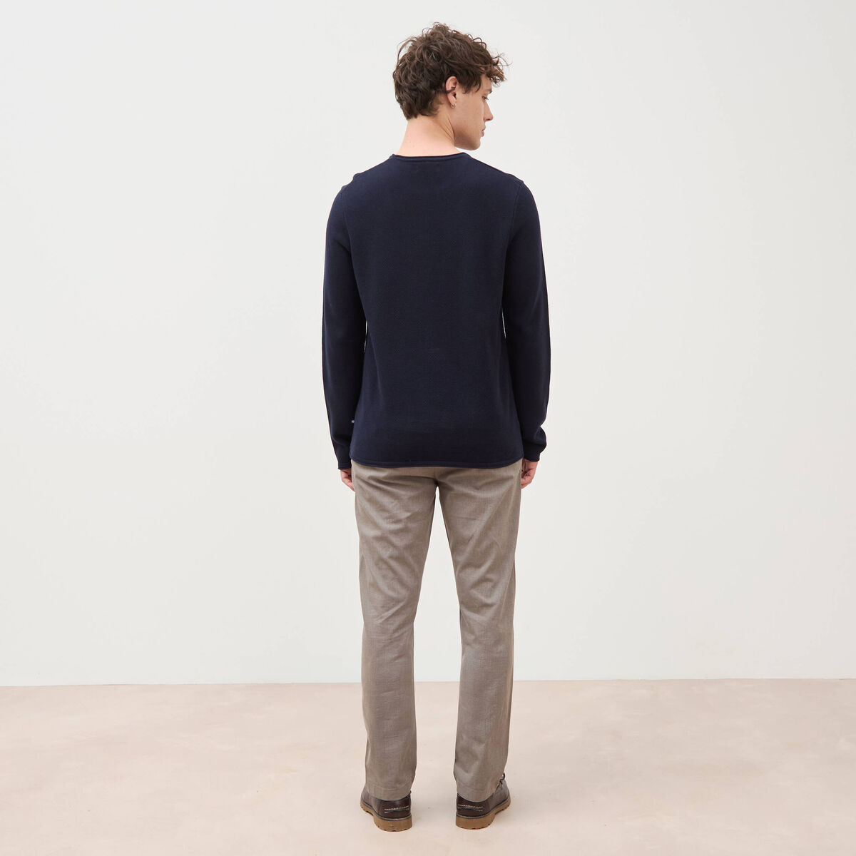 Pull col rond manches longues bleu marine homme