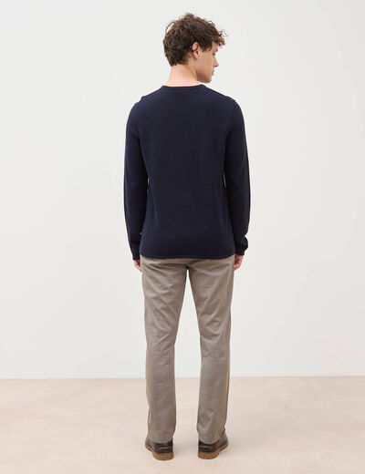Pull col rond manches longues bleu marine homme
