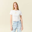 T-shirt ajust&eacute; cropped col rond ivoire femme