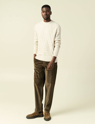 Pull manches longues col rond sable homme