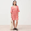 Robe col v manches au coude orange corail femme