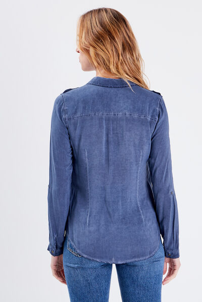 Chemise manches longues bleu foncé femme
