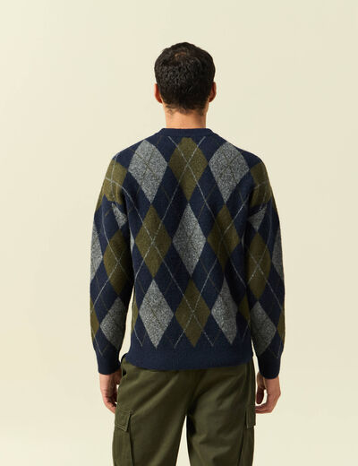 Pull col rond manches longues bleu marine homme