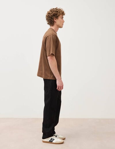 T-shirt droit en coton col ras du cou taupe homme