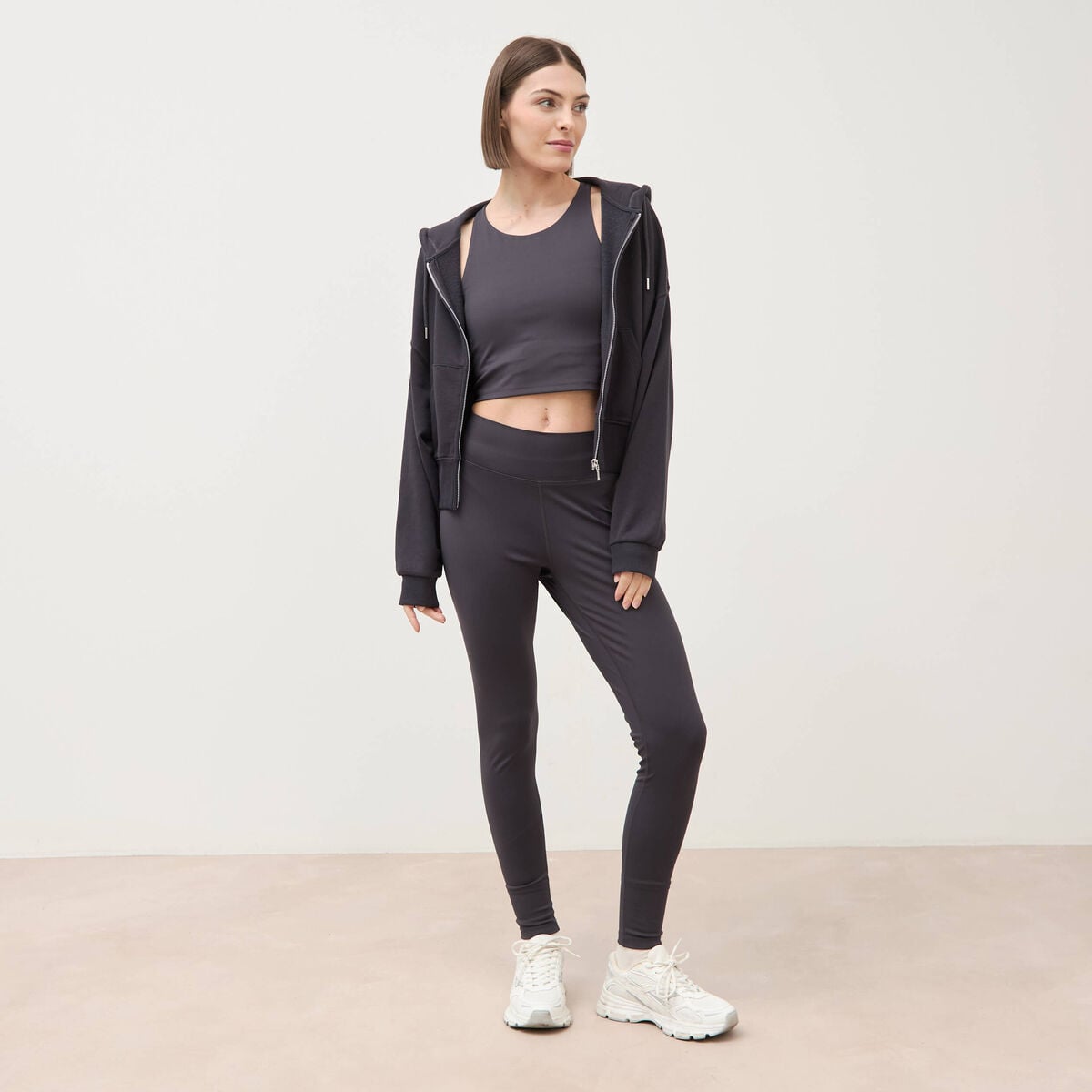 Sweat boyfriend &agrave; capuche gris fonc&eacute; femme
