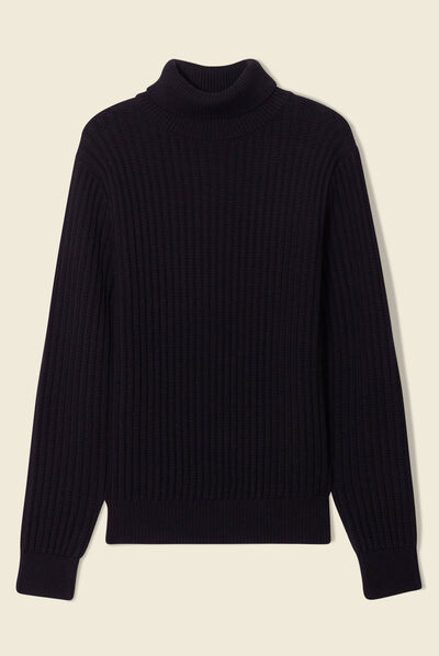 Pull manches longues col roulé noir homme