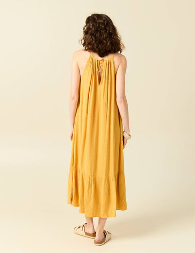 Robe longue évasée fluide jaune femme