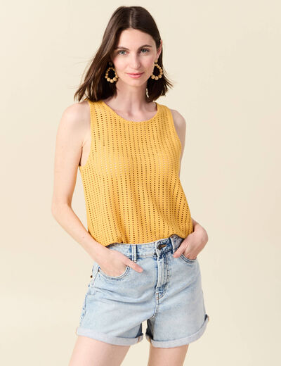 Débardeur sans manches ajouré jaune femme