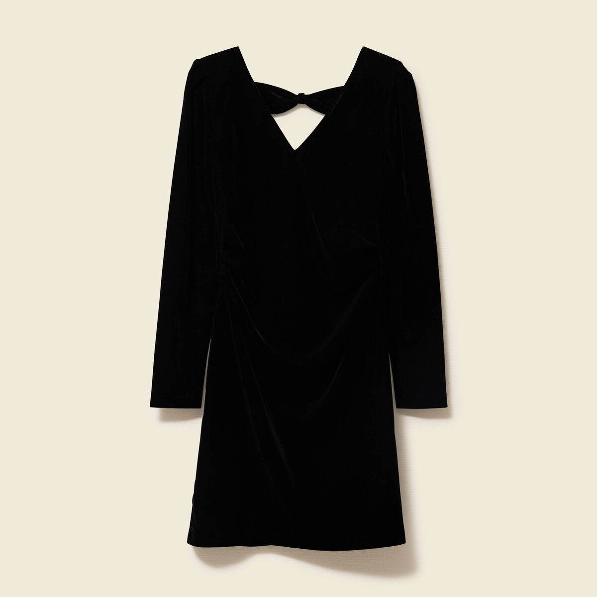 Robe manches longues en velours noir femme