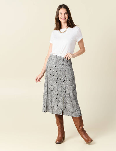 Jupe midi droite fendue noir femme
