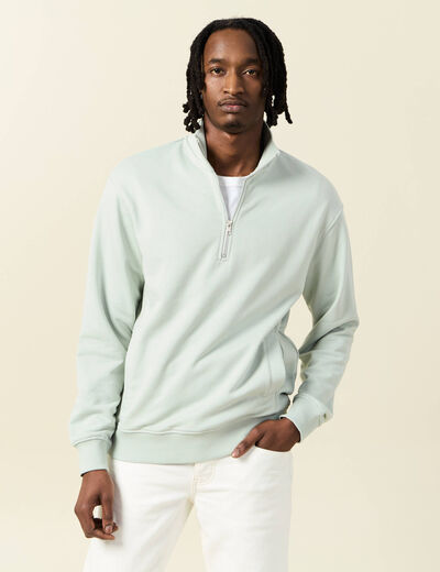 Sweat col camionneur vert clair homme
