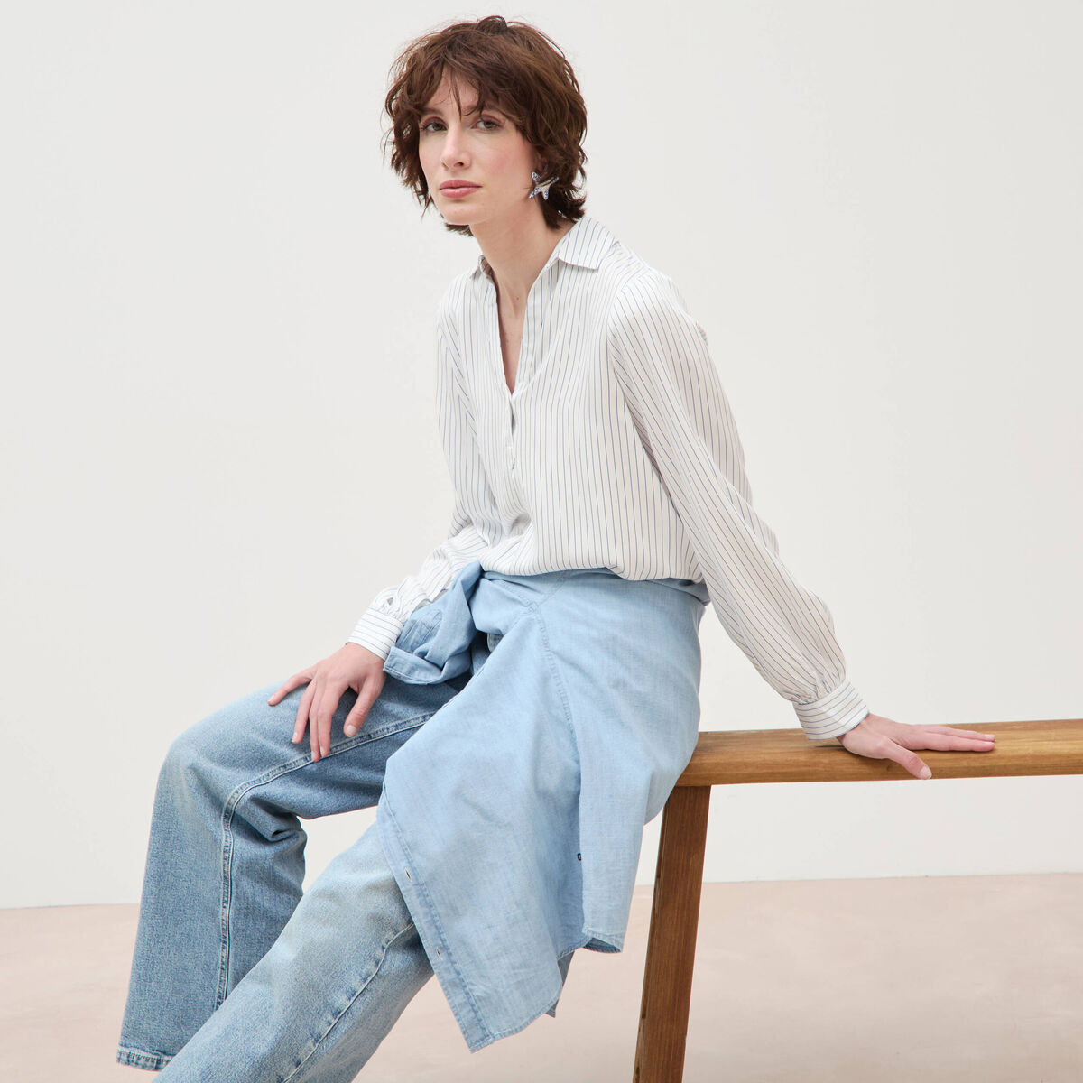 Blouse manches longues bleu femme
