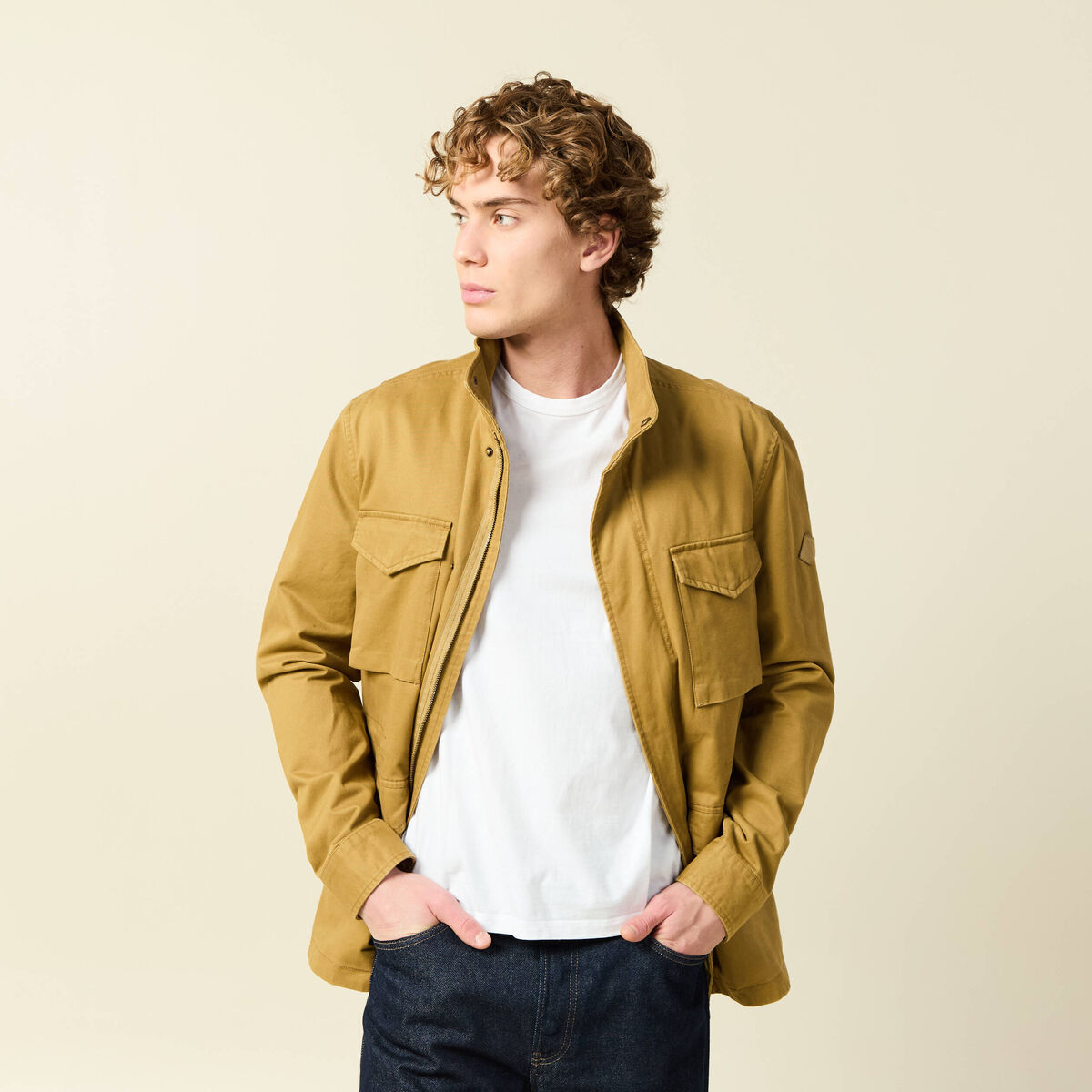 Saharienne col montant manches longues camel homme